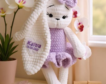Personalized Crochet Bunny Doll, Handmade Plush Toy, Baby Shower Gift, Stuffed Bunny, Crochet Bunny, Stuffed Animals