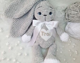 Personalized Crochet Bunny Doll, Plush Stuffed Animal, Baby Shower Gift, Crochet Bunny, Stuffed Bunny, Personalized Bunny