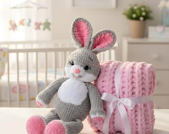 Personalized Crochet Bunny Doll, Handmade Plush Toy, Baby Shower Gift