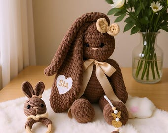 Personalized Handmade Crochet Bunny Doll, Personalized Easter, Newborn Gift, Easter Bunny, Stuffed Bunny