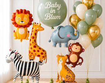 Safari Baby Shower Balloon Set, Jungle Baby Shower Decorations, Baby in Bloom, Neutral Baby Shower Decor, Personalized Baby Shower Balloons