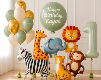 Safari Birthday Balloon Set, Jungle Animal Balloons, Jungle Party Decor, Safari Birthday Decorations, Kids First Birthday Balloon Kit