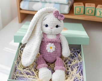 Personalized Crochet Bunny Doll, Handmade Plush Baby Gift, Stuffed Bunny, Crochet Bunny, Personalized Plushie