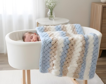 Hand-Knit Vegan Baby Blanket, Softest Yarn
