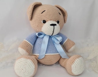 Handmade Crochet Cotton Teddy Bear, Plushie, Amigurumi Plush, Stuffed Animal, Newborn Keepsake, Stuffed Teddy Bear, Amigurumi Teddy Bear