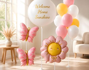 Welcome Home Baby Balloon Set, Personalized Baby Girl Balloons, Butterfly Balloon Decor, Newborn Welcome Baby Decorations, Baby Welcome Home