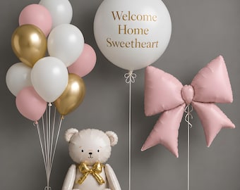 Personalized Welcome Home Balloon Set, Baby Arrival Decorations, Newborn Balloons, Anniversary Gift, Teddy Bear Balloon, Baby Shower Decor