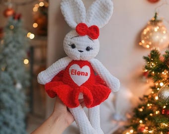 Personalized Handmade Crochet Bunny Doll, Stuffed Bunny, Crochet Bunny, Stuffed Animals, Personalized Bunny