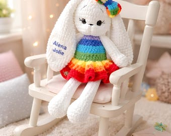 Handmade Stuffed Bunny, Crochet Bunny, Personalized Bunny Doll, Stuffed Animals, Plushies For Kids, Stuffed Bunny, Newborn Birthday Gift