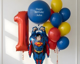 Superhero Birthday Balloon Bouquet, Superman Party Decorations, Superhero Birthday Party Decorations, Custom Birthday Balloons, Party Decor