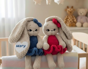Personalized Crochet Bunny Doll, Handmade Plush Toy, Baby Shower Gift, Stuffed Bunny, Crochet Bunny, Stuffed Animals