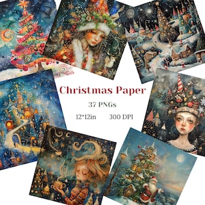 Christmas Paper Digital Download PNG Christmas Page Set Elegant Whimsical Digital Paper Retro Santa Claus Printable Art Noel Festive Magic