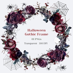 Halloween gotische frame clipart gotische bloemenkrans gotische spookachtige Valentine deco grafische donkere botanische Rose krans afbeelding digitale download