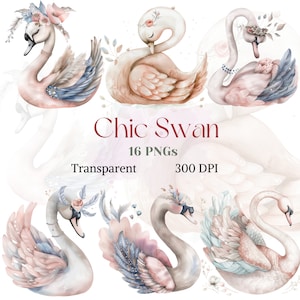 Chic Swan Clipart Adorable Swan Image For Girl Baby Shower Pink Swan Graphic For Children Card Design Feather Digital Download Junk Journal