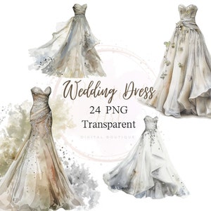 18 Elegante vestido de novia Acuarela PNG transparente Vestido de novia Gráfico Despedida de soltera Dibujo Ilustración de fiesta de lujo Traje de plata blanco