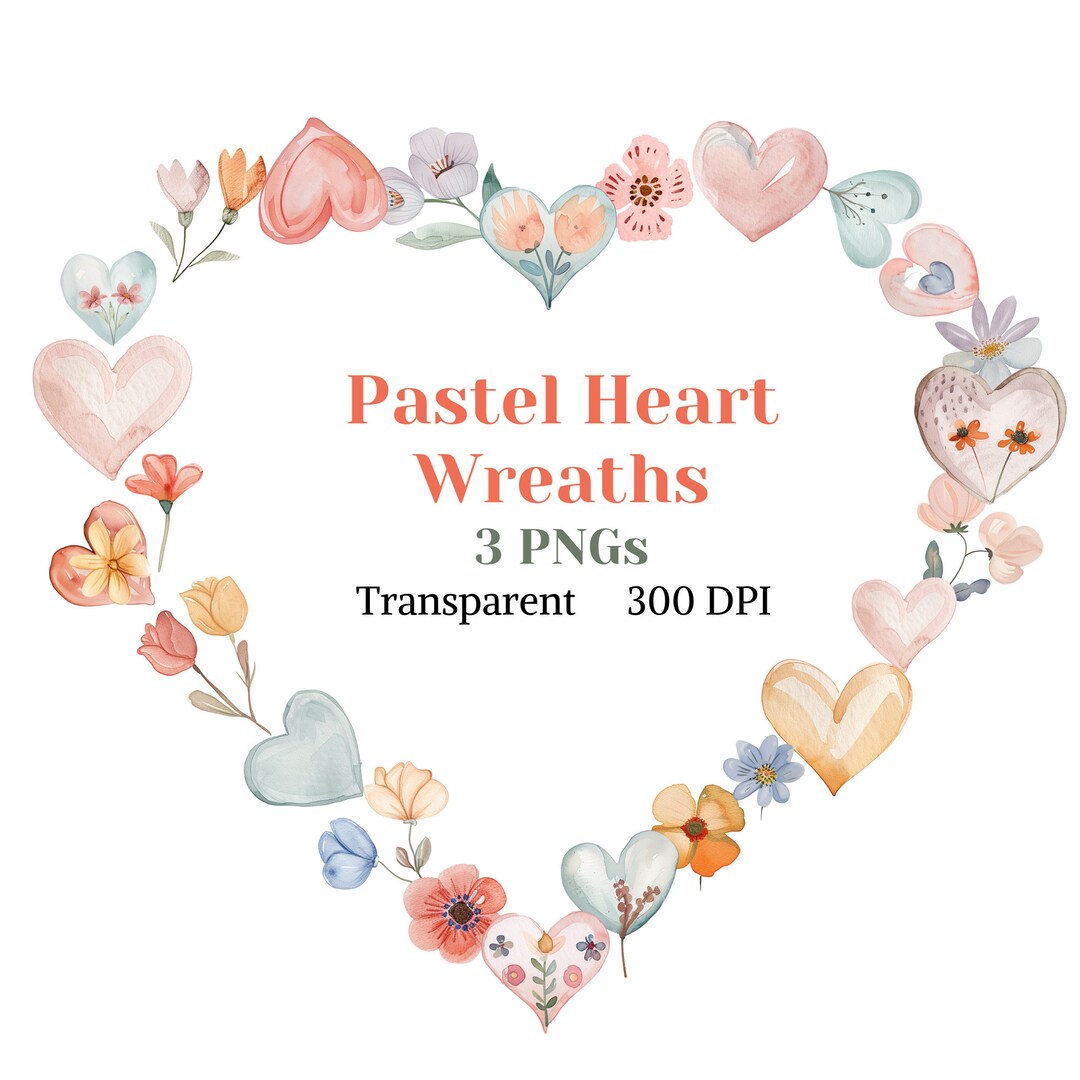 Pastel Heart Wreath Clipart, Floral Heart PNG, Cute Heart Frame Graphic ...
