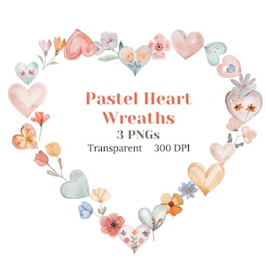 Pastel Corazón Corona Transparente PNG Rosa Azul Floral Corazón Imagen Amor Linda Forma Gráfico DIY Marco Corazón Arreglo Floral Neutral Niños