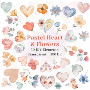 Pastel Heart & Flower Clipart, Transparent DIY Flower Heart Individual PNG, Cute Heart Shape Graphic, Frame Wreath Pattern Image, Digital