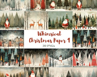 Whimsical Christmas Printable Art Pages| Digital Download JPG Paper Set| PNG sublimation| Whimsical Digital Paper | Retro Santa Claus