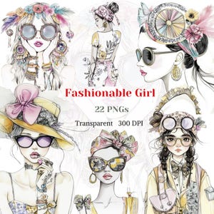 Clipart de fille à la mode, jolie femme chic pour décoration de bureau, image de femme chic pour Junk Journal, téléchargement numérique, sac à chapeau