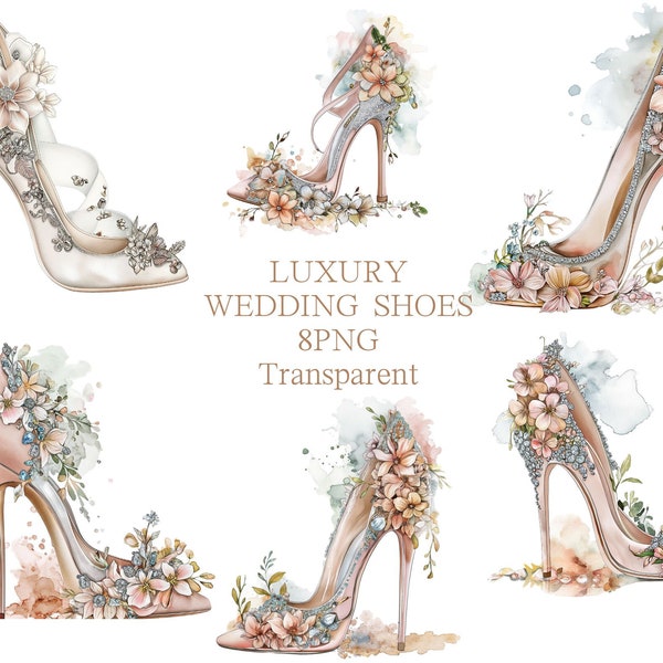 Wedding Shoes ClipArt Transparent Watercolor PNG Flora High Heel Image Fantasy Petal Bridal Flowers Graphic Prom Shoes Image Fashion Drawing