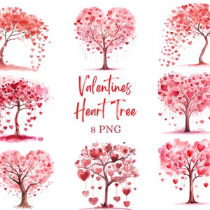 Valentine Heart Tree Clip Art, Aquarelle Coeur Suspendu PNG, Love Plant Graphic, Image romantique d’arbre de coeur rose, Téléchargement instantané numérique