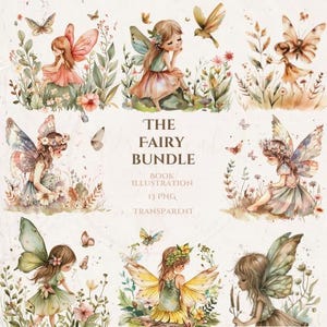 Clipart Fée Rêveuse, Fée des Bois PNG, Image Aquarelle Fantaisie Fille, Ailes Magiques, Illustration de Livre Mignon, Téléchargement Numérique