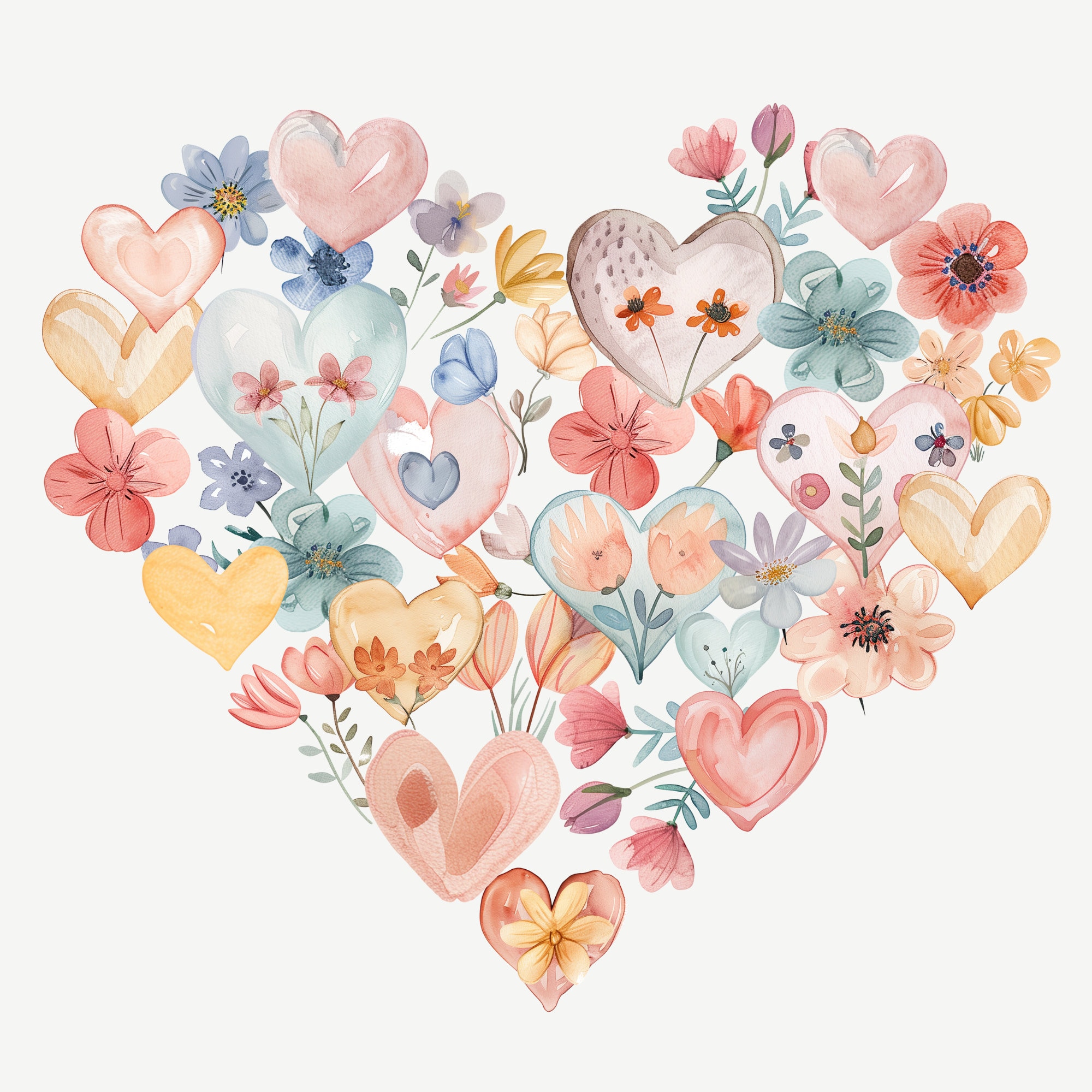 Pastel Heart Wreath Clipart, Floral Heart PNG, Cute Heart Frame Graphic ...