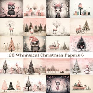 Whimsical Christmas Paper Digital Download PNG Christmas Page Set Digital Santa Claus Printable Art Noel Pink Adorable Envelope Card Image