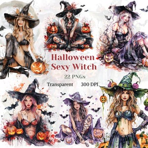 Clipart di strega sexy di Halloween - 22 PNG, trasparenti 300 DPI"