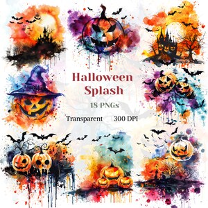 Halloween Splash Clipart Transparent Aquarelle PNG Halloween Couleur Décor Graphique Ludique Amusant Halloween Illustration Dripping Ink Halloween