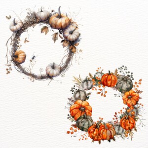 Autumn Wreath Clipart, Watercolor Halloween Pumpkin Deco PNG, Fall ...