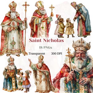 Saint Nicholas Clipart Transparent Watercolor PNG Retro Saint Catholic Image Religious Day Graphic God Blessing Clipart Instant Download