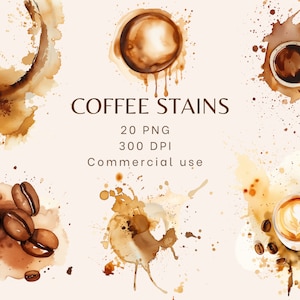 20 Mancha de Café ClipArt Aquarela Rústico Vintage Café Drip Image Café Feijão Poeira Desenho Latte Mark Gráfico Caramelo Download digital PNG