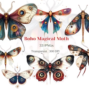 Boho Magical Moth ClipArt Night Moth PNG Céleste Moth Graphic Wing Fantasy Insect Drawing Mystical Moth Image très détaillée Papillon numérique