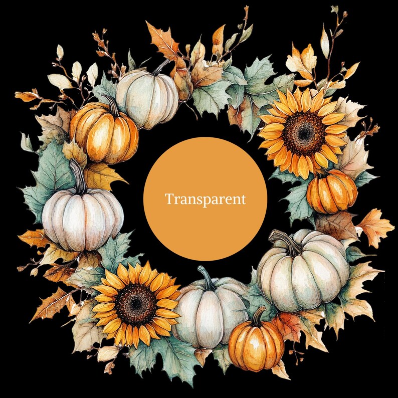 Autumn Wreath Clipart, Watercolor Halloween Pumpkin Deco PNG, Fall ...