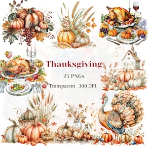 Thanksgiving Clipart Aquarel Transparant PNG Herfst Seizoen Grafisch Thanksgiving Diner Tekening Herfstvakantie Afbeelding Elegante Thanksgiving