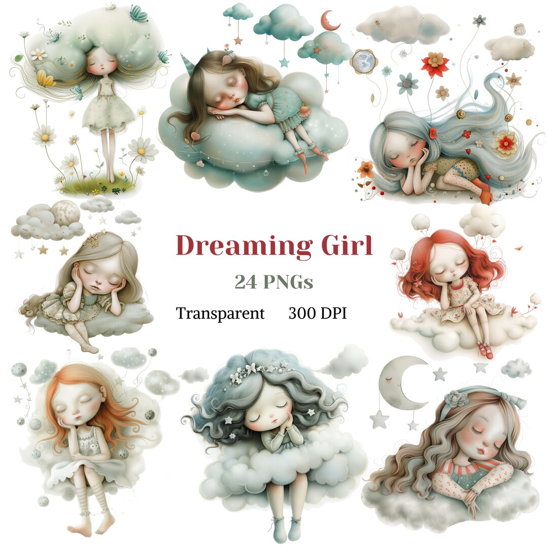 Dreaming Girl Clipart, Little Girl Day Dream PNG, Adorable Girl Image ...