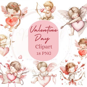 Cute Love Cupid ClipArt Watercolor Adorable Cupid Boy For Valentine's Day Love Graphic For Couple Pink Beige Illustration Digital Download