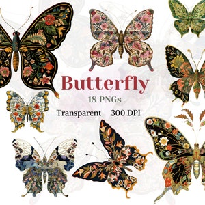 Butterfly ClipArt, Floral Insect Drawing, Vintage Butterfly Graphic, Wing Fantasy Art, Rustic Animal Image, Highly Detailed Digital Download