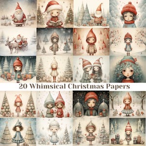 Whimsical Christmas Paper Digital Download PNG Christmas Page Set Digital Santa Claus Printable Art Noel Cute Adorable Girl Image Envelope
