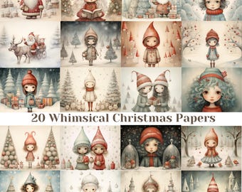 20 Whimsical Christmas Printable Art Pages| Digital Download JPG Paper Set| PNG sublimation| Whimsical Digital Paper | Retro Santa Claus
