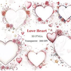Love Heart Clipart Aquarelle Valentines Heart Wreath for Love Card Flower Heart Frame Graphic Valentines Image Pink Heart Téléchargement numérique