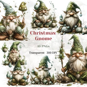 Kerst Gnome Clipart Aquarel Transparant PNG Noel Winter Grafisch Beeld Grappig Schattig Gnome Tekening Groen Groen Bos Pine Art Feestelijk