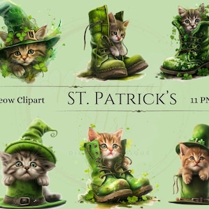 St. Patrick's Day Kitten ClipArt, Cat in Green Boot PNG, Whimsical Cat in Hat Graphic, Lovely Cat Image, Cute Pet Drawing, Instant Download