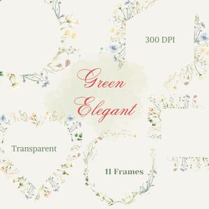 Imágenes prediseñadas elegantes verdes, gráfico de marco de flores silvestres, delicadas coronas de flores de acuarela PNG, imagen floral de primavera y verano, arreglo botánico