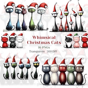 Caprichoso Navidad Gatos Clipart PNG transparente Noel Invierno Mascota Gráfico Vacaciones festivas Gato Dibujo Peculiar Imagen de gato divertido Sombrero de Navidad