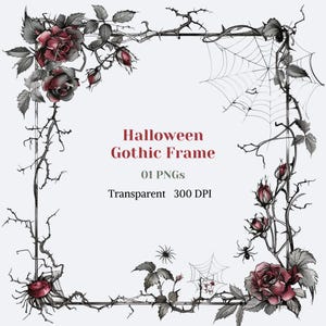 Halloween Gothic Frame Clipart Watercolor Transparent PNG Halloween Deco Graphic Fall Botanical Wreath Image Dark Rose Leaves Arrangement