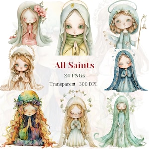 Todos los Santos Clipart Transparente PNG Lindos Santos Adorable Imagen Católica Día Religioso Gráfico Escuela Dominical Clipart Descarga Instantánea