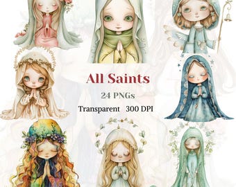 All Saints Clipart Transparent PNG Cute Saints Adorable Catholic Image Religious Day Graphic Sunday School Clipart Instant Download